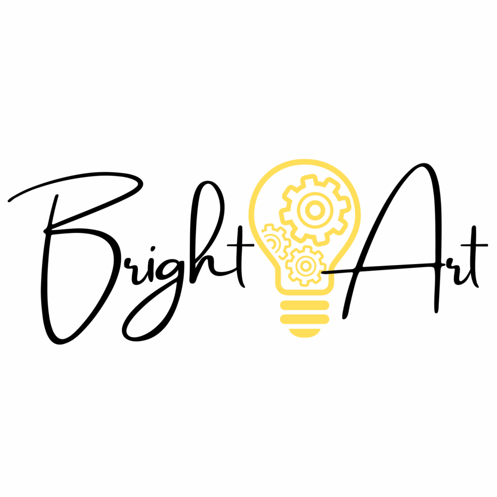 BrightArt Logo linked to Redbubble.com store.